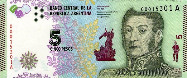 Argentyna 01.10.2015 r. wprowadza nową wersję banknotu 5 pesos
