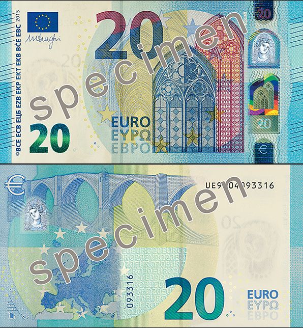 Zmodernizowane banknoty o nominale 20 euro wchodzą do obiegu