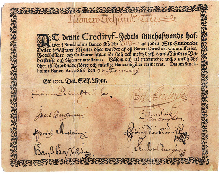Najstarszymi zachowanymi banknotami Europy są szweckie dalery z 1666 roku