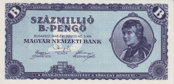 Banknot o najwyższym nominale w historii to węgierskie 100 trylionów pengo z 1946 roku