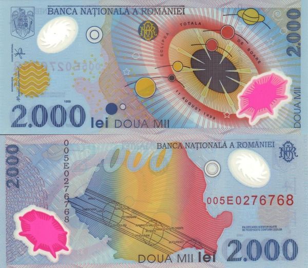 Pierwszym europejskim banknotem polimerowym jest rumuńskie 2000 lej wydane w 1999 roku