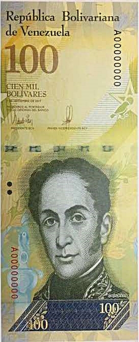 Wenezuela wydaje nowy banknot obiegowy o nominale 100000 bolivarów