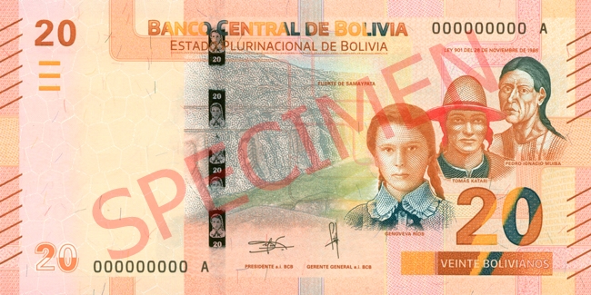 Boliwia wydała nowy banknot obiegowy o nominale 20 boliviano