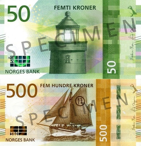 Norwegia wydała dwa nowe banknoty obiegowe o nominałach 50 i 500 koron