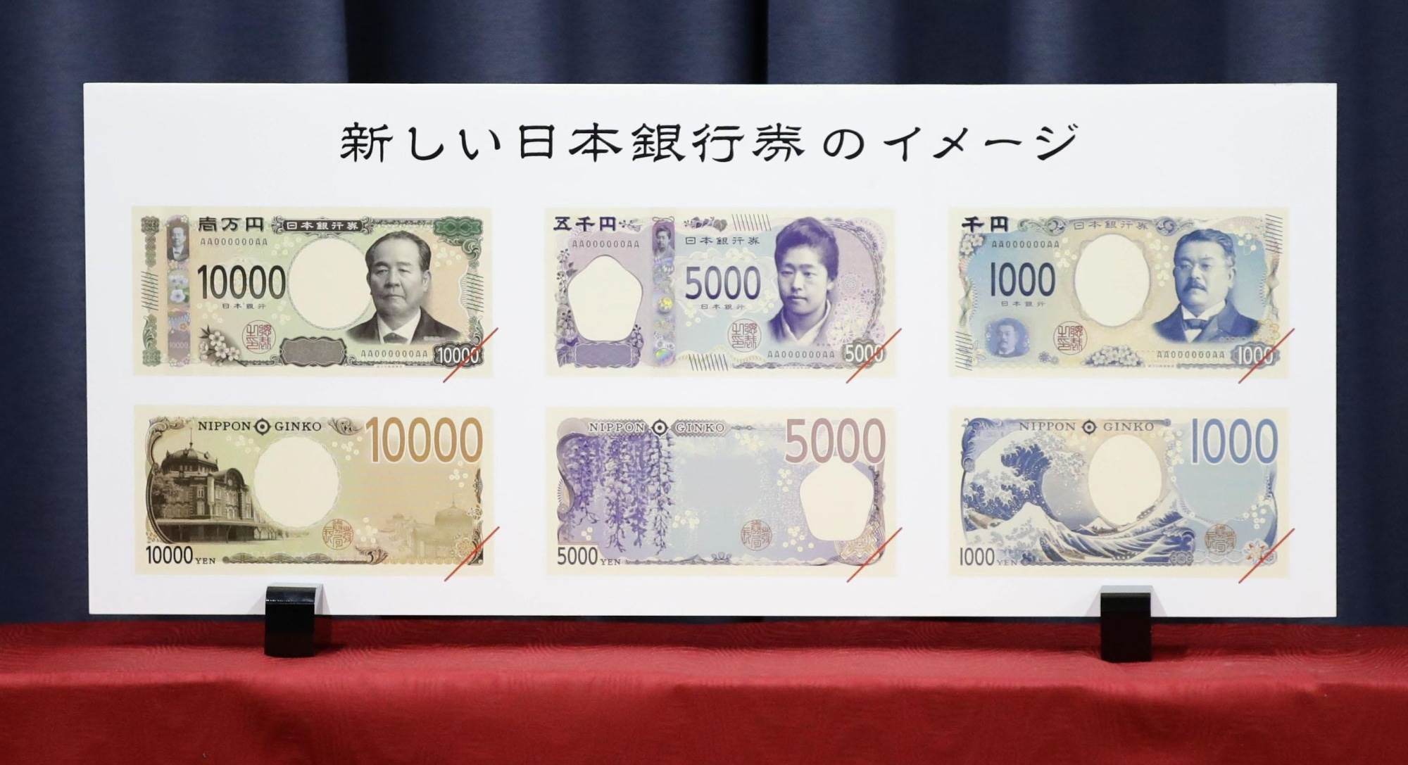 Japonia ujawniła wizerunki trzech nowych banknotów obiegowych