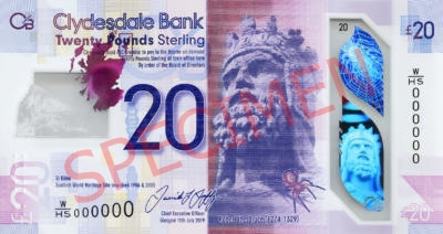 Szkocja: Clydesdale Bank ujawnił wizerunek nowego banknotu obiegowego o nominale 20 funtów