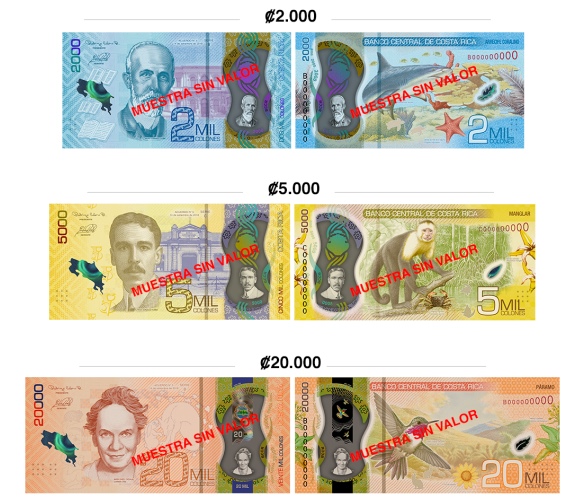 Kostaryka wydaje trzy nowe banknoty polimerowe