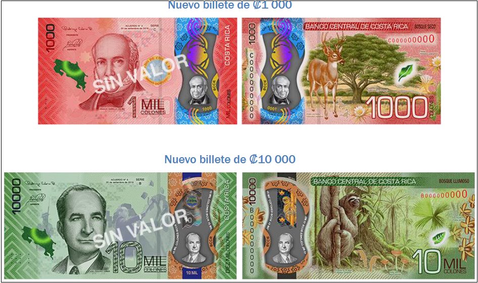 Kostaryka wydała kolejne banknoty obiegowe na podłożu polimerowym